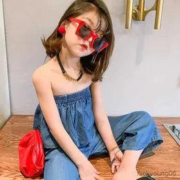 衣類セット女の子の服の女の子軽量模倣デニムスーツショートエラスティックトップ+ナインポイントパンツ夏の新しい子供服セット