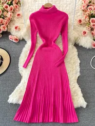 Casual Kleider YuooMuoo Herbst Winter Pullover Kleid Für Frauen 2024 Ankünfte Rollkragen Alle Spiel Lange Gestrickte Koreanische Maxi