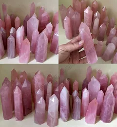 Natürlicher rosa Rosenquarz-Kristall, Zauberstab, Punktheilung, hochwertiger Mineralstein, Meditationstherapie, Schutzamulett, DIY 341 R6008425