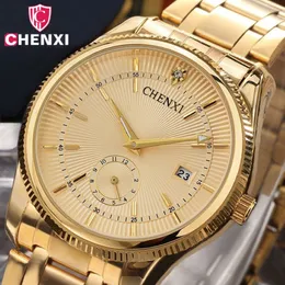 Chenxi Gold Watch Mężczyzna luksusowy biznesmen obserwuj złotą wodoodporną unikalną modę swobodną kwarcową sukienkę męską sukienkę 069IPG Y19062258