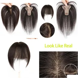 Bangs Human Hair Toppers for Women Clip in Topper z 3D AIR 7CMX8CM Hairpieces Mild Loss Volume Er Grey Drop Dostawa dhfbk