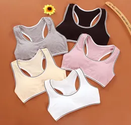 Kids Cotton Sports Training Bra Underwear Solid Color Striped Printed Scoop Neckline Teenage Puberty Girl Wireless Bralette Vest3372443