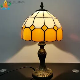 Table Lamps 8 Nordic Orange Plaid Table Lamp Simple Modern Fashion Green Purple Earthy Yellow Study Reading Glass Lighting Girls Bedside YQ240316