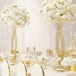 Золотая металлическая подставка для цветов, свадебное украшение, центральная часть стола для центральных частей свадебного стола, свадебная цветочная труба, высокая центральная часть, ваза для цветов, центральная часть