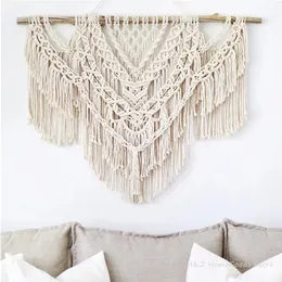 جدار كبير من أجهزة Macrame معلقة هندسية جدار جدار ديكور بوهيمي المنزل غرفة نوم خلفية منسوج المنسوجة لا عصا خشبية 240304