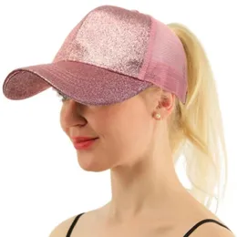 Cappelli a rete da donna caldi con berretto da baseball a coda di cavallo con paillettes retroilluminate Cappellini a becco d'anatra alla moda e versatili all'ingrosso