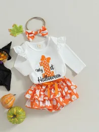 Kleidungssets Süßes und gruseliges Halloween-Kostümset für Babymädchen mit Geister-Tutu-Rock-Stirnband – perfekt für den ersten Geburtstag Ihres kleinen Schatzes