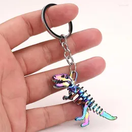 Keychains 1pc legering Färgglada skelett dinosauri Key Chain Holiday Gift Pendant Car Bag Charm Accessories