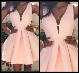 2018 Pink Short Cheap Homecoming Dresses V neck Backless Stain Cocktail Dresses Mini Stain Prom Party Dress Gowns6930514