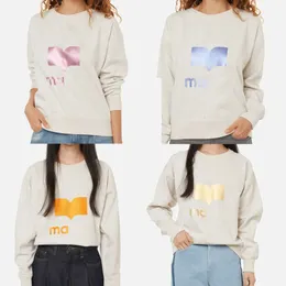 24SS Isabels Marants Women's Hoodies Sweatshirts French New Round Neck Letter Reflective Printing Pullover Loose Sweater Blouse