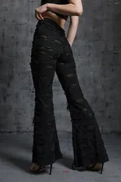 Pantaloni da donna Rosetic Goth Moda retrò Donna Tinta unita Vita alta Scava fuori Patchwork Stile gotico Progettato da donna per la primavera