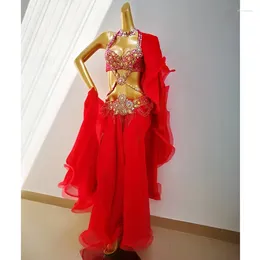 Sahne Giyim Profesyonel Göbek Dans Kostüm Seti Seksi Kadın Performans Kıyafetleri Bollywood Showgirl Dancer Cloths