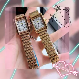 Fashion Women Small Size Watches Quartz Movement Silver Rose Gold Lady Square Tank Stainless Steel Leather Strap Two Pins Black White Dial Watch reloj de lujo gifts