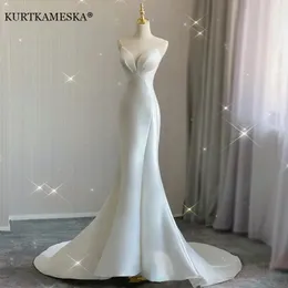 Luxury White Satin Wedding Släping Mermaid Maxi Dresses For Bride Elegant Long Prom Evening Guest Cocktail Party Women Dress 240314