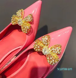 Bowknot Rhinestone High Heels Shoes Women's Lacquer Leather Pointed Head Dress Designer Rose Gold Heart Creole PartyDinner Shoes Box Dress Shoes