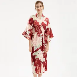 Women's Sleepwear Summer Kimono Bathrobe Bride Wedding V-Neck Bath Gown Homewear Women Print Robe Nightwear Home Dress Loungewear