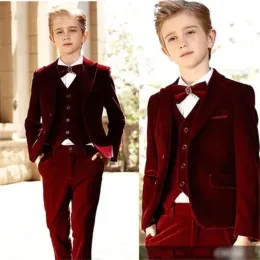 Ternos último design crianças ternos para casamento borgonha veludo menino blazers feitos sob encomenda crianças festa de aniversário 3 peças terno masculino