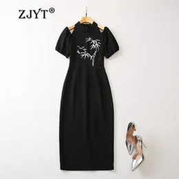 Zjytヴィンテージ刺繍女性のためのブラックサマードレス