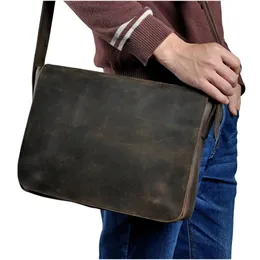 Fashion Real Leather Male Casual Messenger Bag Satchel Cowhide 13 Laptop Bag Cross-Body Shoulder Bag For Men 3164 240314