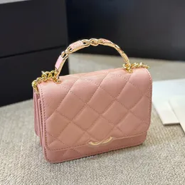 24Ss Manico superiore smaltato Borse per trucco stile fisarmonica Pelle di caviale Catena in metallo dorato Borsa a tracolla Borsa portacarte multi pochette con numero di serie 15X11CM