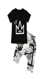 Neugeborene Kinder Baby Jungen Crown Print Tops T-shirt Camouflage Shorts Hosen 2PCS Outfits Set Kleidung 05T 2 Farbe baby Boy Clothes6099025