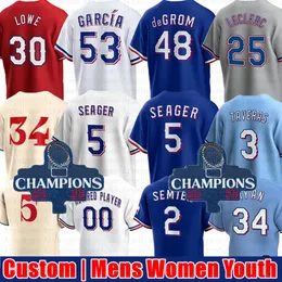 커스텀 5 Corey Seager Jacob Degrom 야구 저지 Nolan Ryan Marcus Semien Josh Smith Adolis Garcia Jong Jong Grey Hamilton Max Scherzer Jonah Heim Jose Leclerc