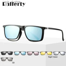 Sonnenbrille Ralperty 6-in-1-Magnet-Sonnenbrille für Herren, polarisierte Clip-Brille für Damen, quadratisch, verschreibungspflichtiger optischer Rahmen, 3D, gelb, Oculos A2249 H240316