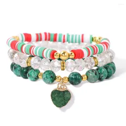 Strand 3 pz/set Fascino Del Cuore Braccialetto di Cristallo Argilla Polimerica Pietra di Granito Borda I Braccialetti Per Le Donne Degli Uomini Braccialetti Set Gioielli Boho