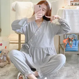 Sleepwear 65% Cotton Maternity Nursing Sleepwear Sets Spring Autumn Pamas Clothes for Pregnant Women Pregnancy Home Sleep for Hospital