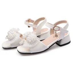 Compass Fashion Summer Patent Leather Childrens Bowtie Pearl Rhinestone Shoes Sandals Girls Beach Shoes 3 4 5 6 7 8 9 10 11 12 13 Years