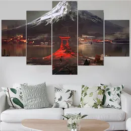 5 pezzi di arte della parete della tela di canapa pittura paesaggio poster monte fuji giappone moderno soggiorno camera da letto casa immagini modulari decorazione 240314