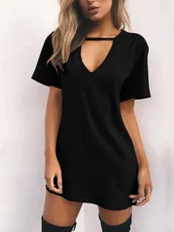 Grundläggande avslappnade klänningar Sexig elegant klänning Wrap Deep V Neck Cut Out Loose Dress Women Solid Color Short Sle Mini Dress Club Party Vestidosc24315