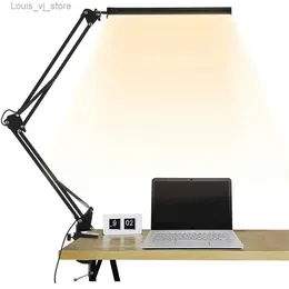 Table Lamps LED Folding Metal Desk Lamp Clip on Light Clamp Long Arm Diming Table Lamp 3 Colors Adjustable For Living Room Reading Computers YQ240316