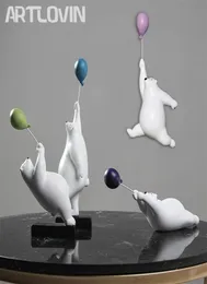 ARTLOVIN Креативные фигурки летающего медведя, воздушные шары, фигурки белых медведей, настенное украшение для дома, современный подарок из смолы для BoyManKids 25155391