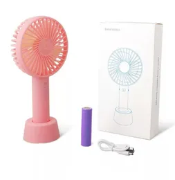 Summer Mini Handheld Electric Fan Portable Desktop med mobiltelefonfäste Hand Holding USB uppladdningsbar tre-växlad vindhastighet mini-fläkt