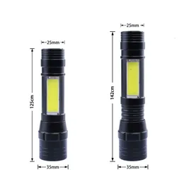 Ny teleskopfokusering Mini USB -laddning T6+COB Sidolampor Långt räckvidd utomhus Stark ljus ficklampa 946491