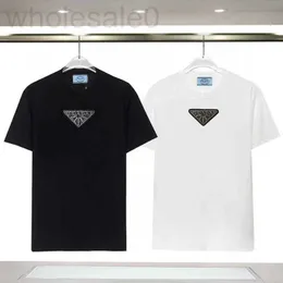 Herrt-shirts designer p familj 23 vår/sommar ny mode tung industri diamant inlagd triangel enkel och avslappnad mångsidig Terry 230g kortärmad t-shirt WS36