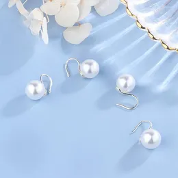 Stud Earrings 2024 Korean Women Design Pearl Ear Hook Simple Silver Plated Body Penetration Charm Women's Nightclub Party Jewelry