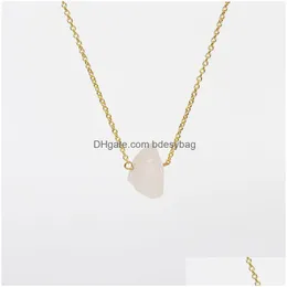Pendant Necklaces Irregar Natural Crystal Stone Handmade Pendant Necklaces With Gold Plated Chain For Women Girl Party Club Decor Jewe Dhydv