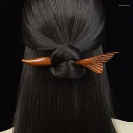 Grampos de cabelo de seda dourada sândalo peixe cauda hairpin vintage fishtail retro pauzinho hanfu acessórios headwear jóias