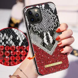 Snake-Effect Leather Leather Rhinestone Phone Face For iPhone 15 Pro Max 14 Plus 13 Pro 12 Mini 11 XSMAX XR X 8 7 Design Deason Diamond Case Samsung S23 Ultra S22 Note20