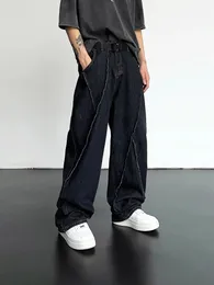 Houzhou hip hop angustiado calças de brim homens rasgados retalhos denim calças masculino oversize solto casual japonês streetwear 5xl 240305