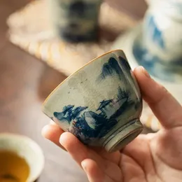 Tekoppar handmålade landskap antik kinesisk keramiköppning vacker kopp set teaware muggar för ceremoni japansk tekopp