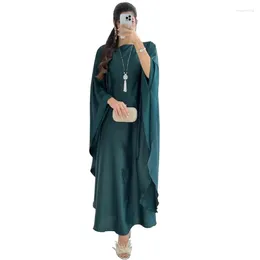 Ethnic Clothing Fashion Solid Satin Casual Batwing Sleeve Party Saudi Women Dresses Muslim Ramadan Jalabiya Kabaya Moroccan Arab Robe