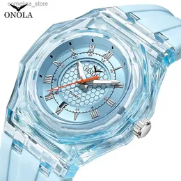 Andra klockor Fashion Par Män och kvinnor märker Onola Luxury Waterproof Transparent Plastic Sile Tape Quartz Neutral Clock Y240316
