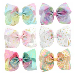 6pcslot 7inch Mermaid Scales Star Horse Print Bows With Clips For Kids Girl Boutique Hairgrips Hair Accessories 8846369188