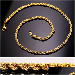 Chains Hip Hop 18K Gold Plated Stainless Steel M Twisted Rope Chain Womens Choker Necklace For Men Hiphop Jewelry Gift In Bk Drop De Dhluf