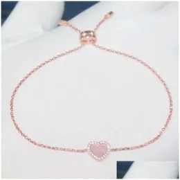 Chain Elegant Link Shell Rhinestone Love Heart Bracelet For Women 925 Sier Charm Bracelets Rose Gold Color Jewelry Gift S305 Drop Del Dhbmr