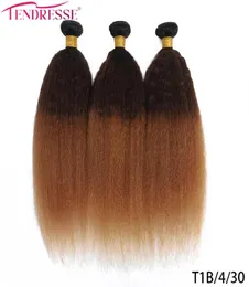 100 человеческих волос Kinky Straight Hair 34 пучка Ombre Yaki Wave Bundle Светлый цвет Коричневый 3 тона Ombre Бразильские волосы девственницы Ext4738720