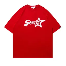 1988 Streetwear American Alphabet Star Print TシャツHARAJUKU VINTAGE RED MENS WOMENS Y2Kカジュアルトップ、ベースメンズ衣類240311